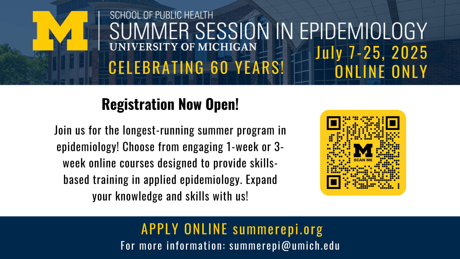 Event Flyer for Summer Session in Epidemiology - Registration Now Open